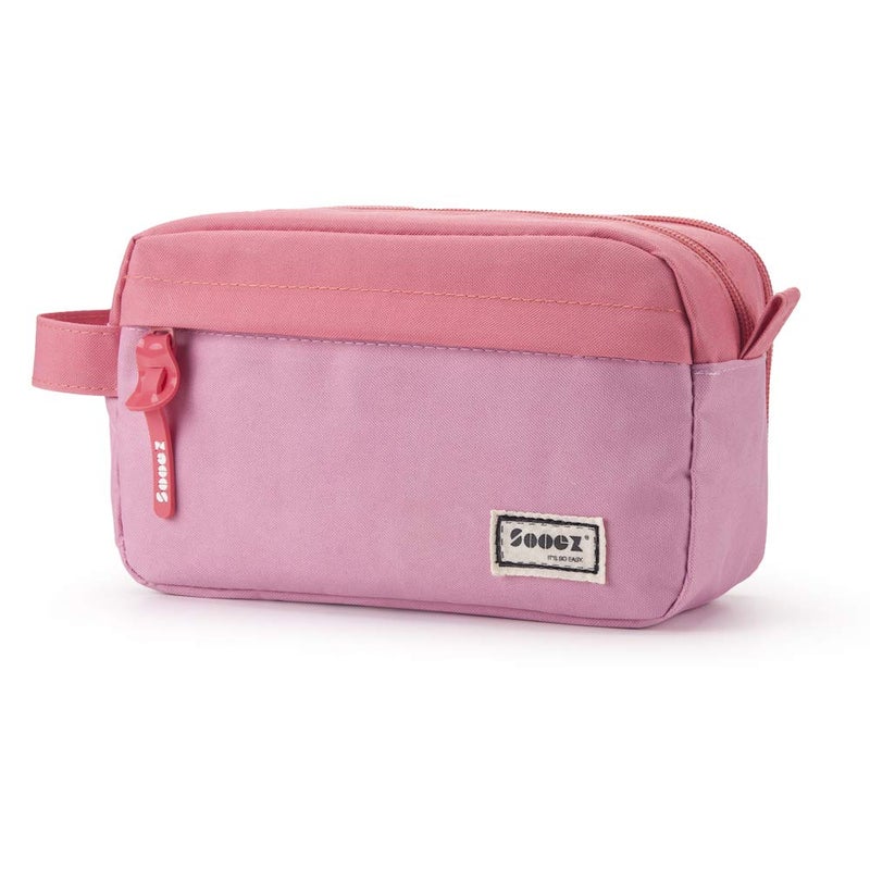 Sooez High Capacity Pencil Case, Big Pencil Bag Pouch Box Organizer Pen Case, Portable Journaling Supplies with Easy Grip Handle & Loop, Asthetic Supply for Girls Adults, Pink - Image 1
